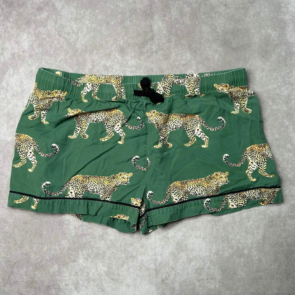 Katie Kime Green Leopard Pajama Shorts XL Cotton Modal Blend Animal Print